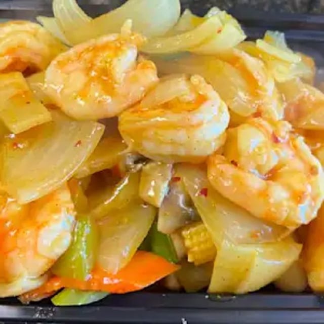 Curry Shrimp with Onions 咖哩虾.